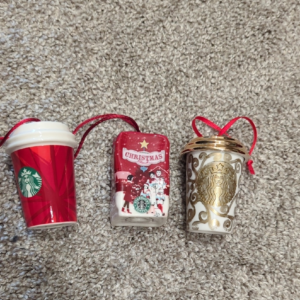 Starbucks Festive Ornament Trio - Red, White, Gold